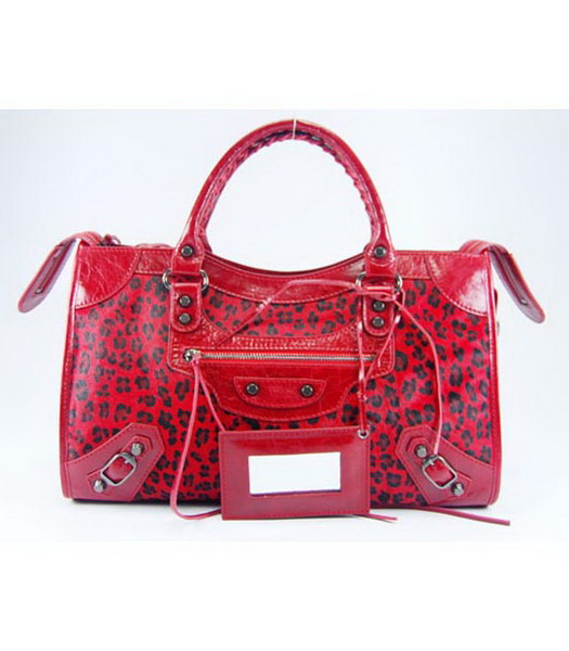 Balenciaga Giant City Red Bag Leopard Print